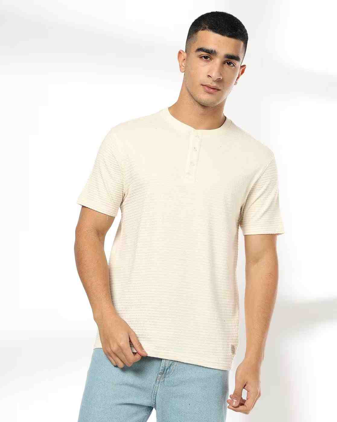Men Ribbed Regular Fit Henley T-Shirt