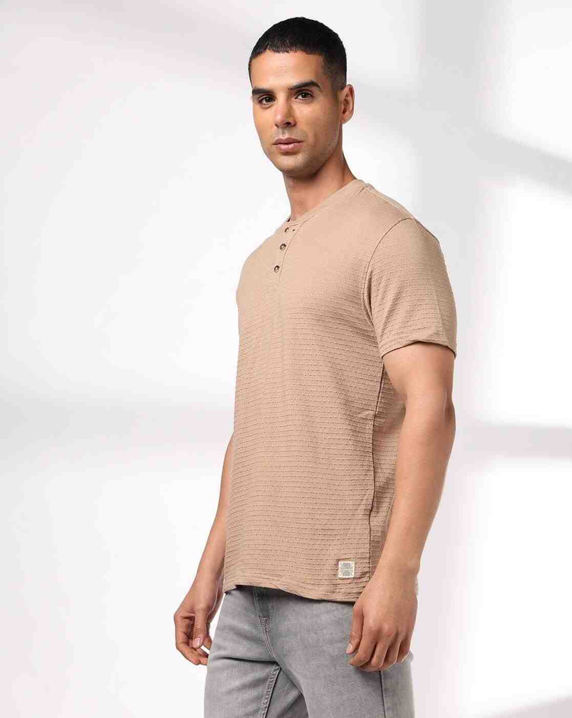 DNMX | Men Ribbed Regular Fit Henley T-Shirt|1