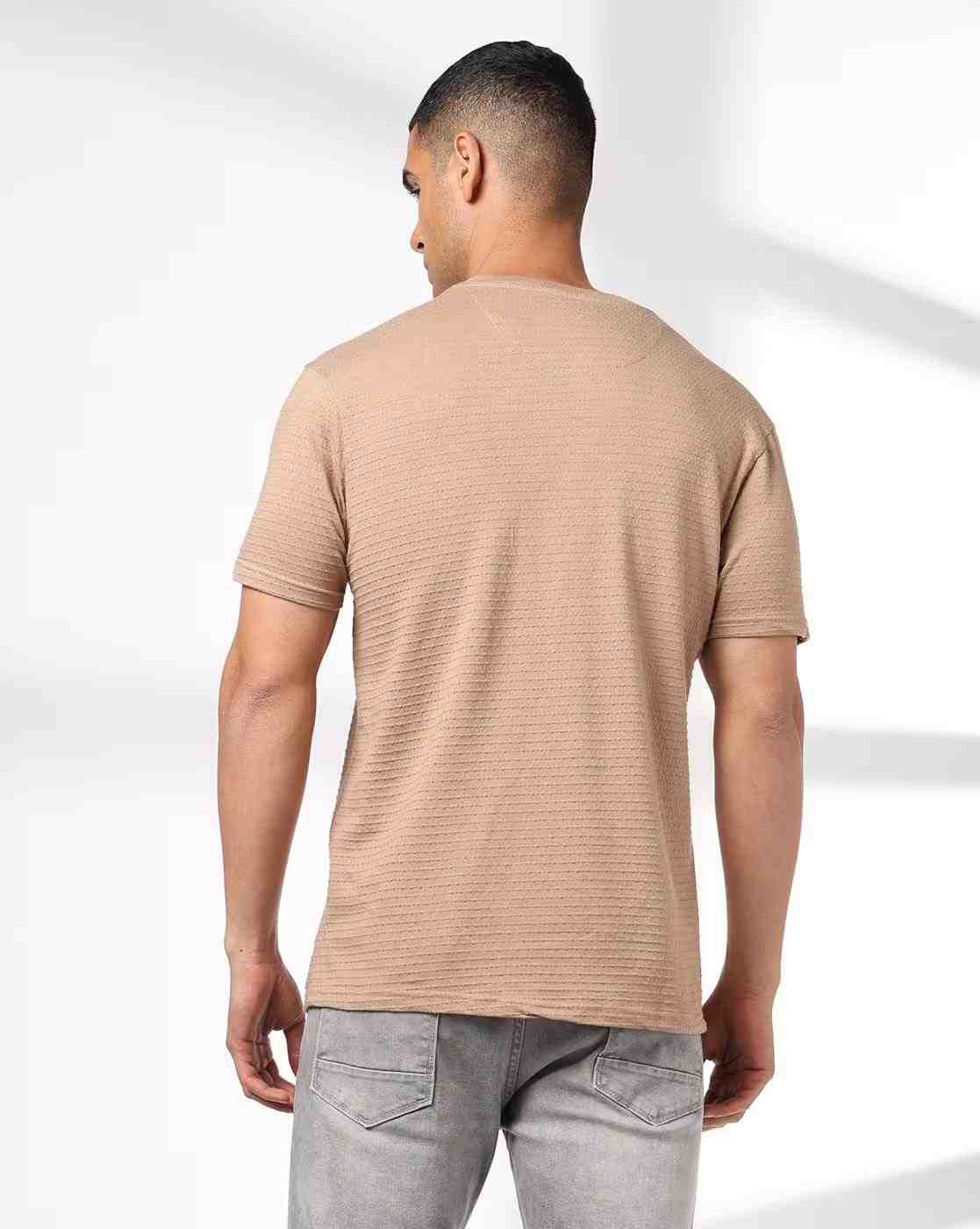 DNMX | Men Ribbed Regular Fit Henley T-Shirt|2