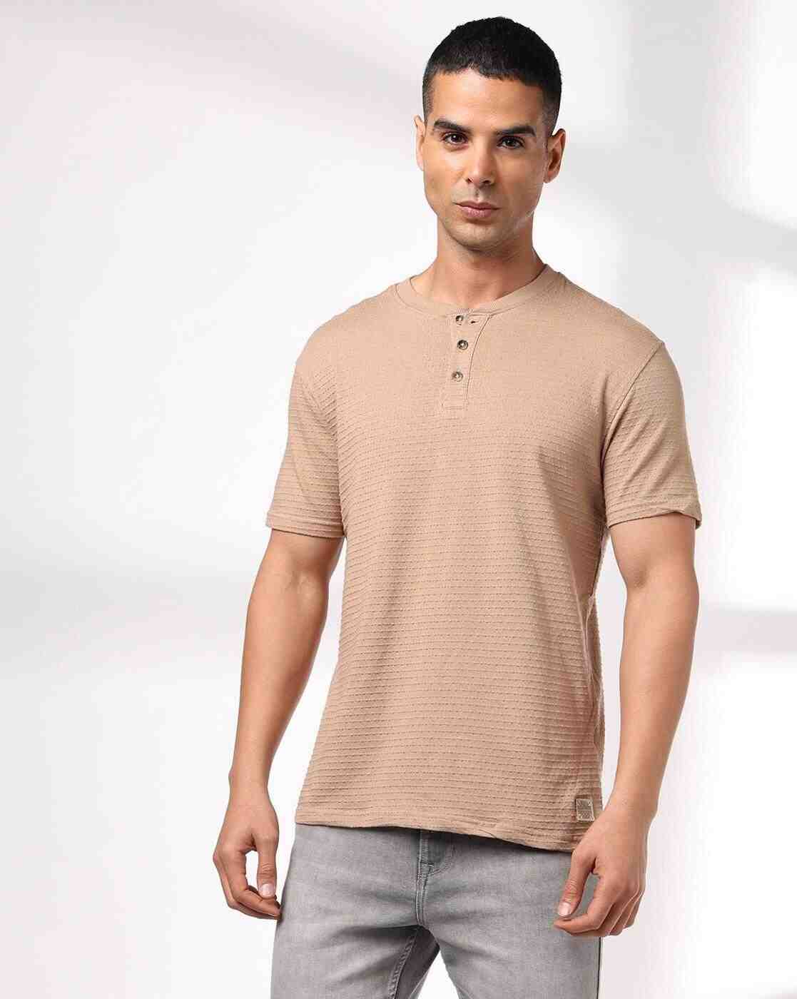 DNMX | Men Ribbed Regular Fit Henley T-Shirt|3