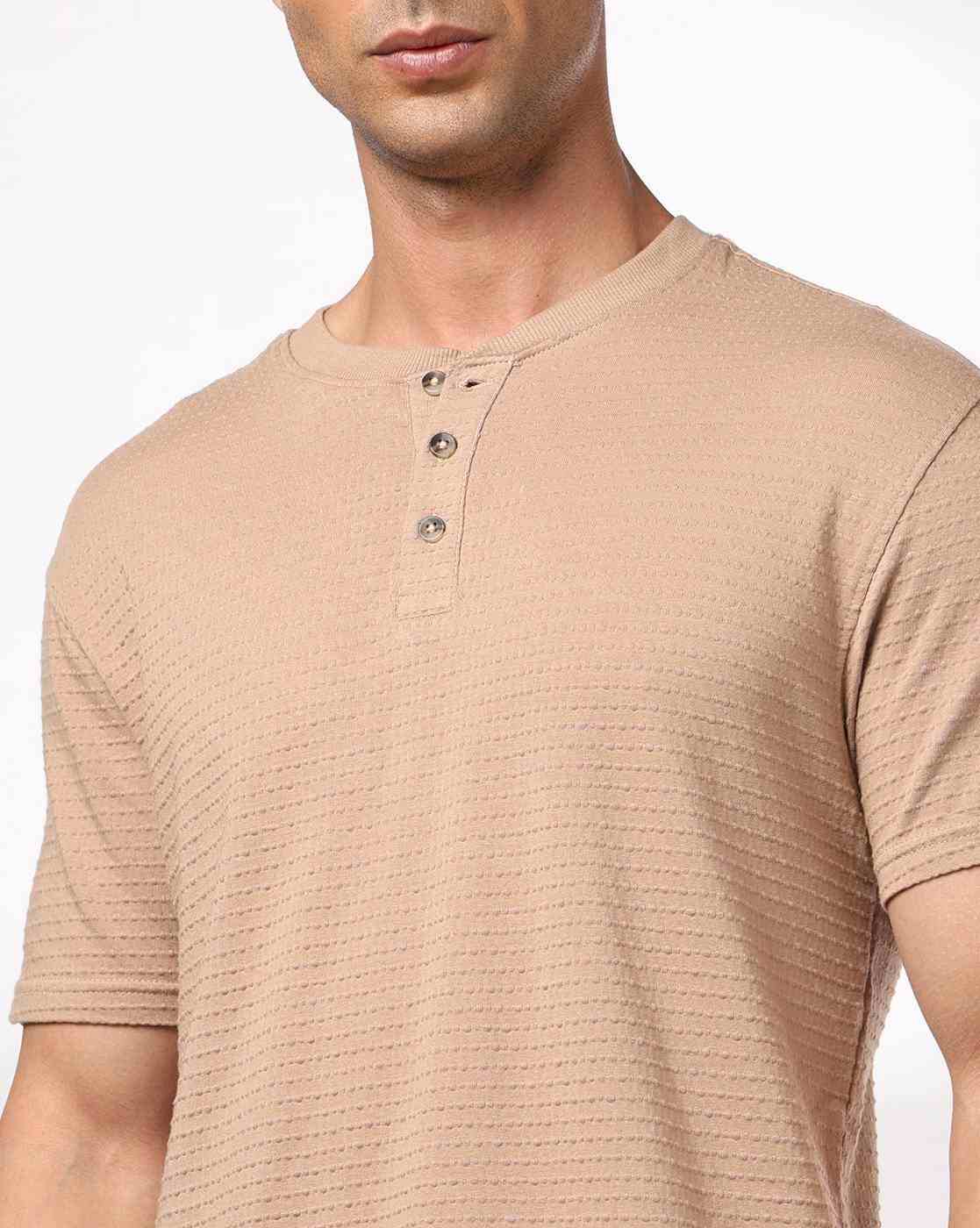 DNMX | Men Ribbed Regular Fit Henley T-Shirt|4