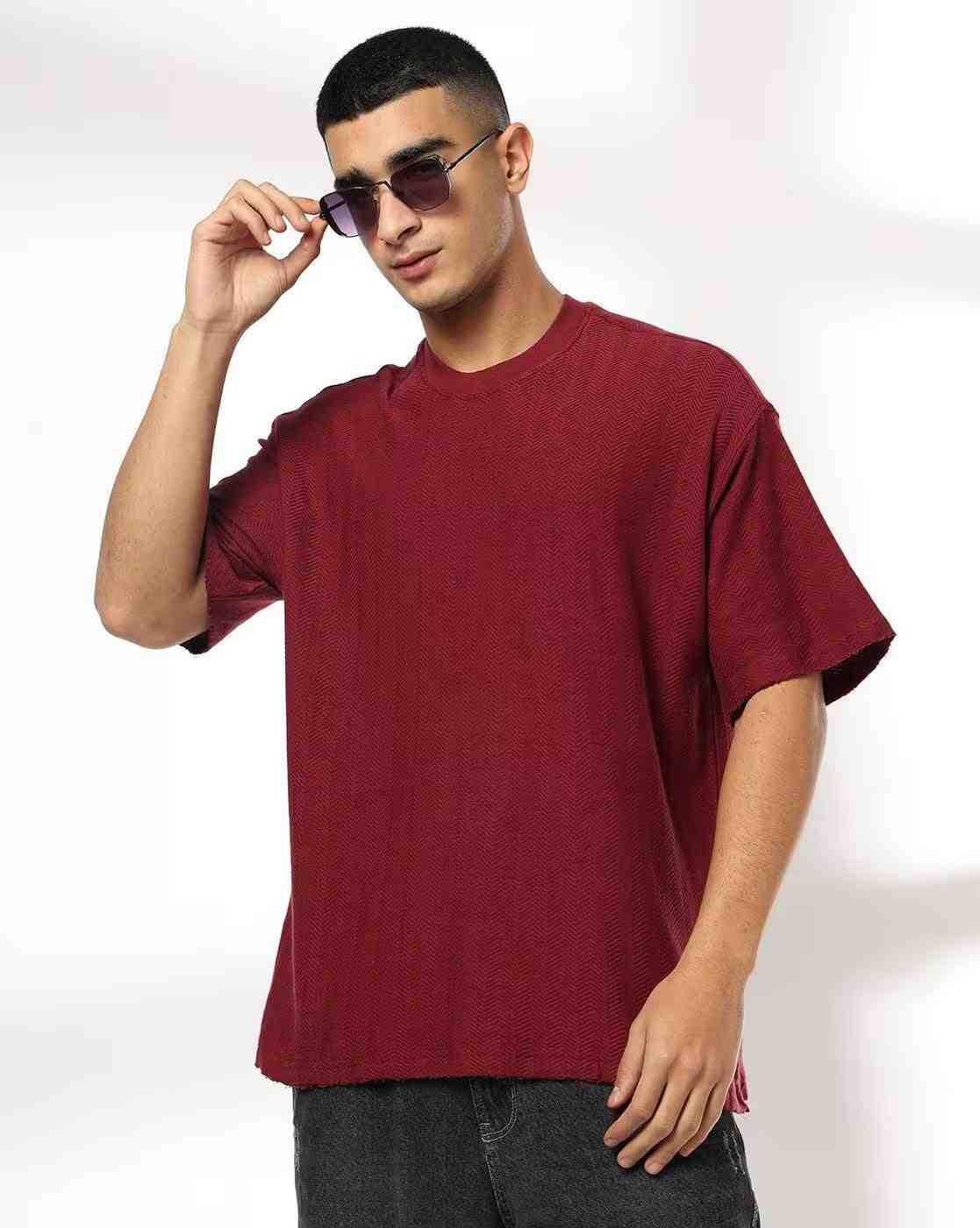 DNMX | Men Chevron Pattern Boxy Fit Crew-Neck T-Shirt|0