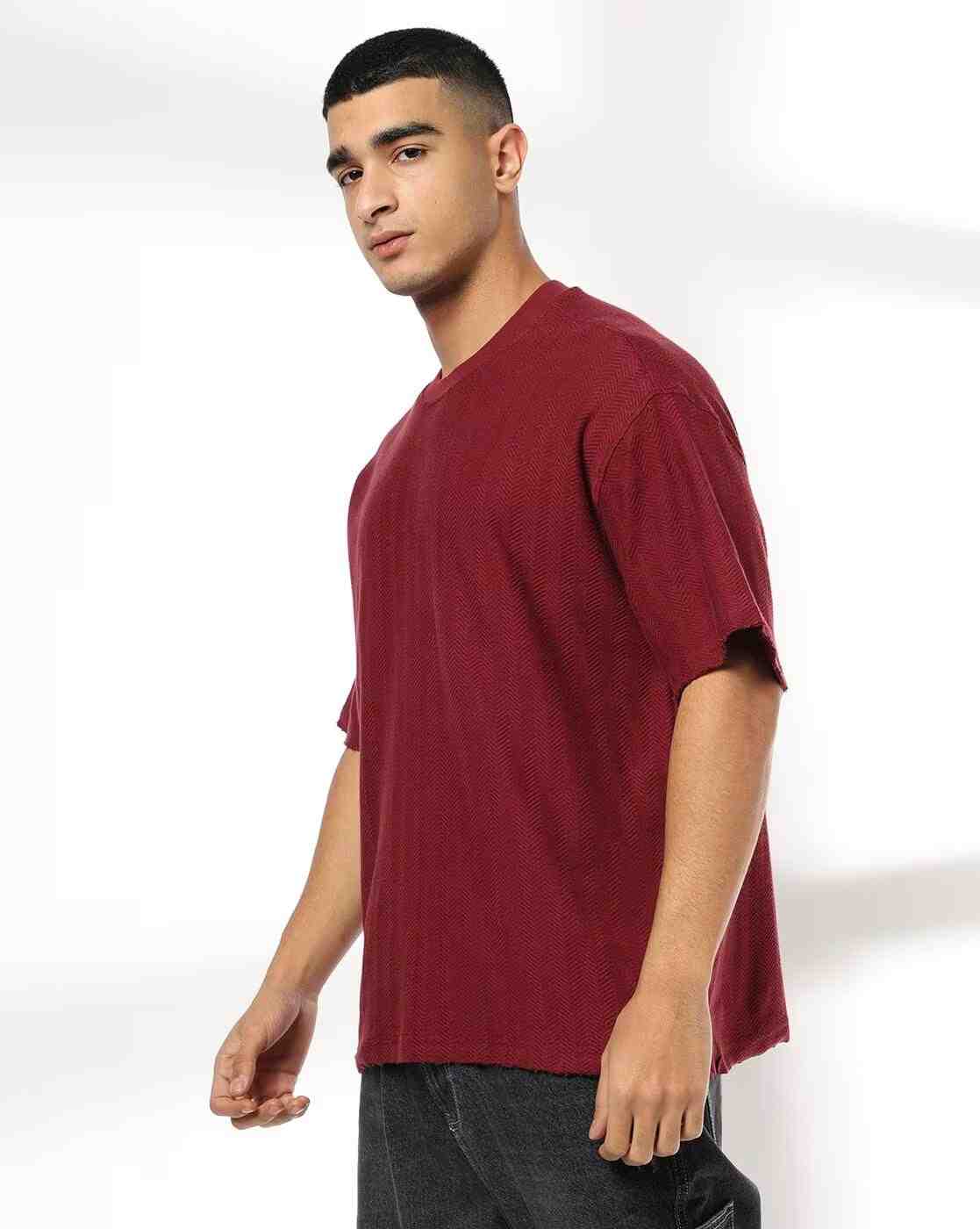 DNMX | Men Chevron Pattern Boxy Fit Crew-Neck T-Shirt|1