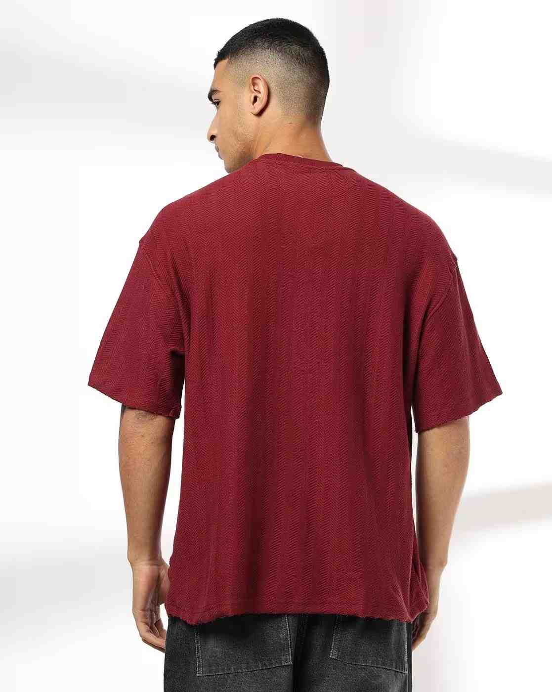 DNMX | Men Chevron Pattern Boxy Fit Crew-Neck T-Shirt|2