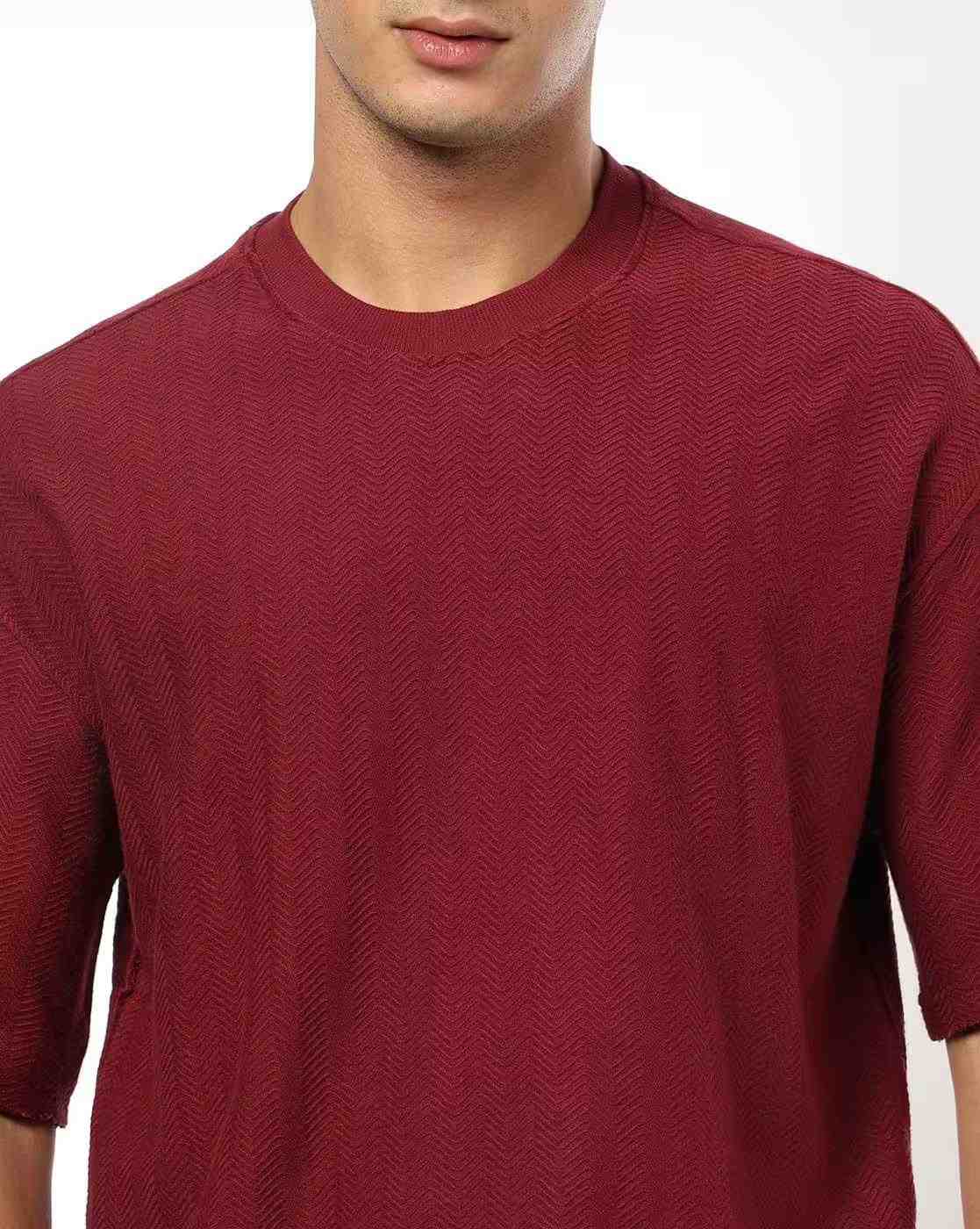 DNMX | Men Chevron Pattern Boxy Fit Crew-Neck T-Shirt|3