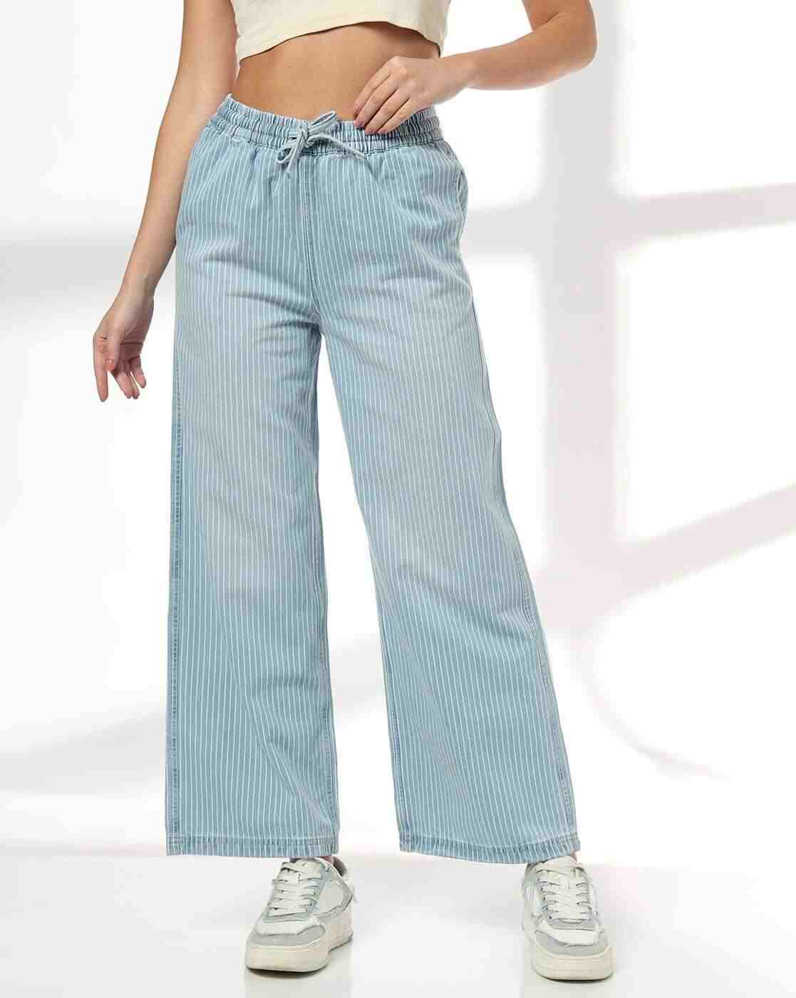 DNMX | Women Striped Wide-Leg Palazzos|0