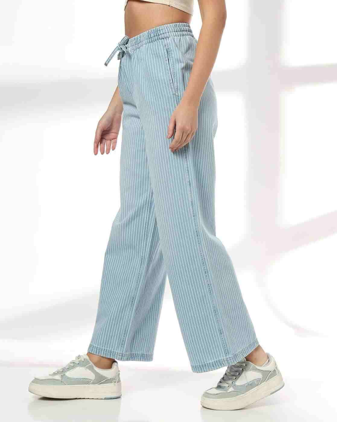 DNMX | Women Striped Wide-Leg Palazzos|1