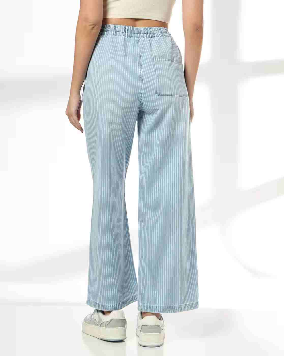 DNMX | Women Striped Wide-Leg Palazzos|2