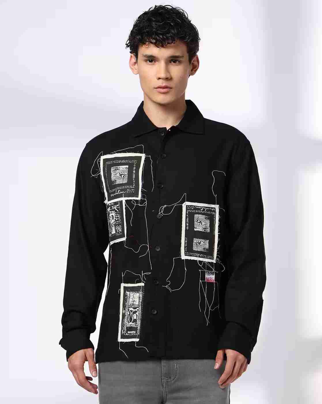 DNMX | Men Printed Relaxed Fit Shirt with Patch Pocket|3
