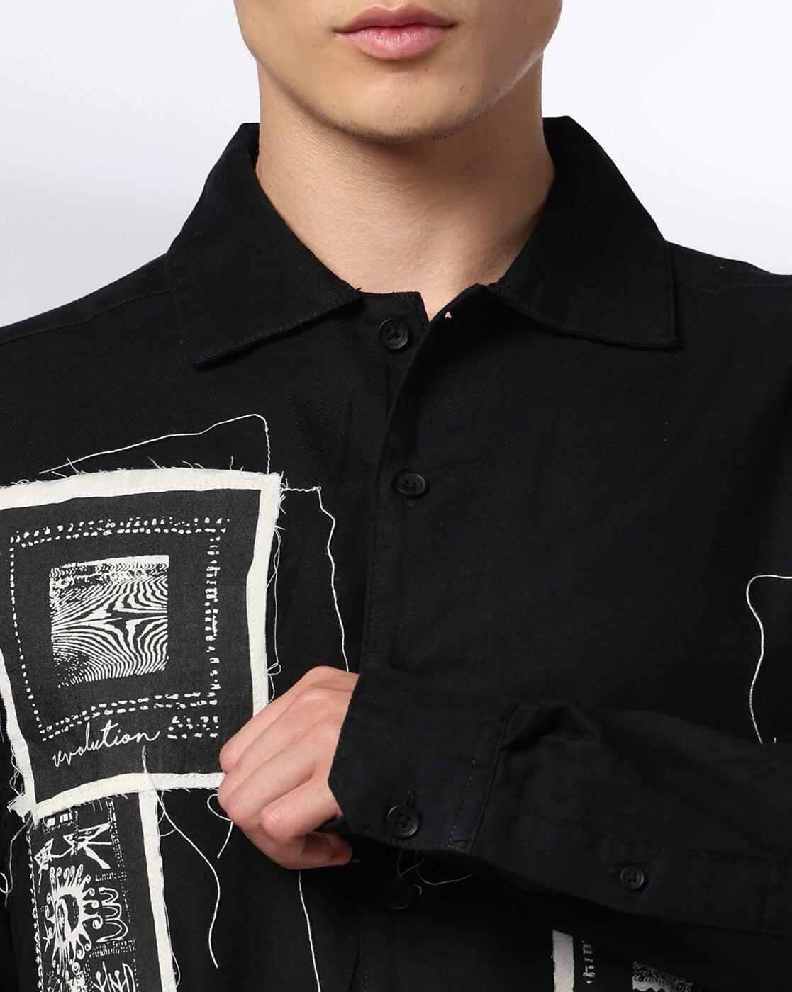 DNMX | Men Printed Relaxed Fit Shirt with Patch Pocket|4