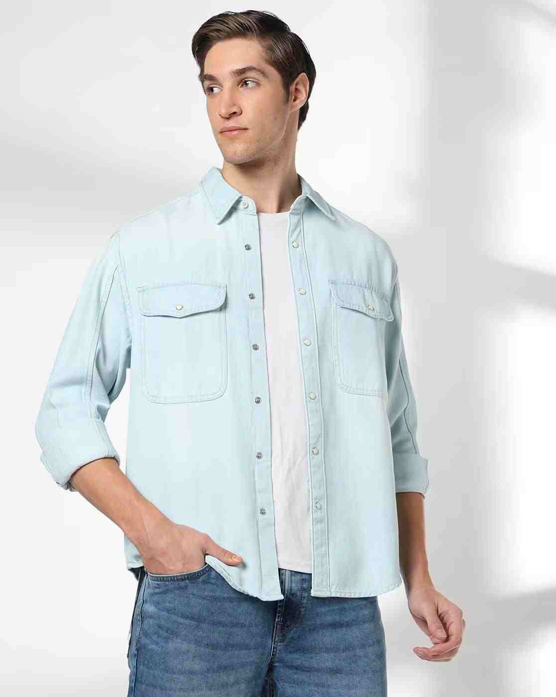 DNMX | Men Washed Regular Fit Denim Shirt|0