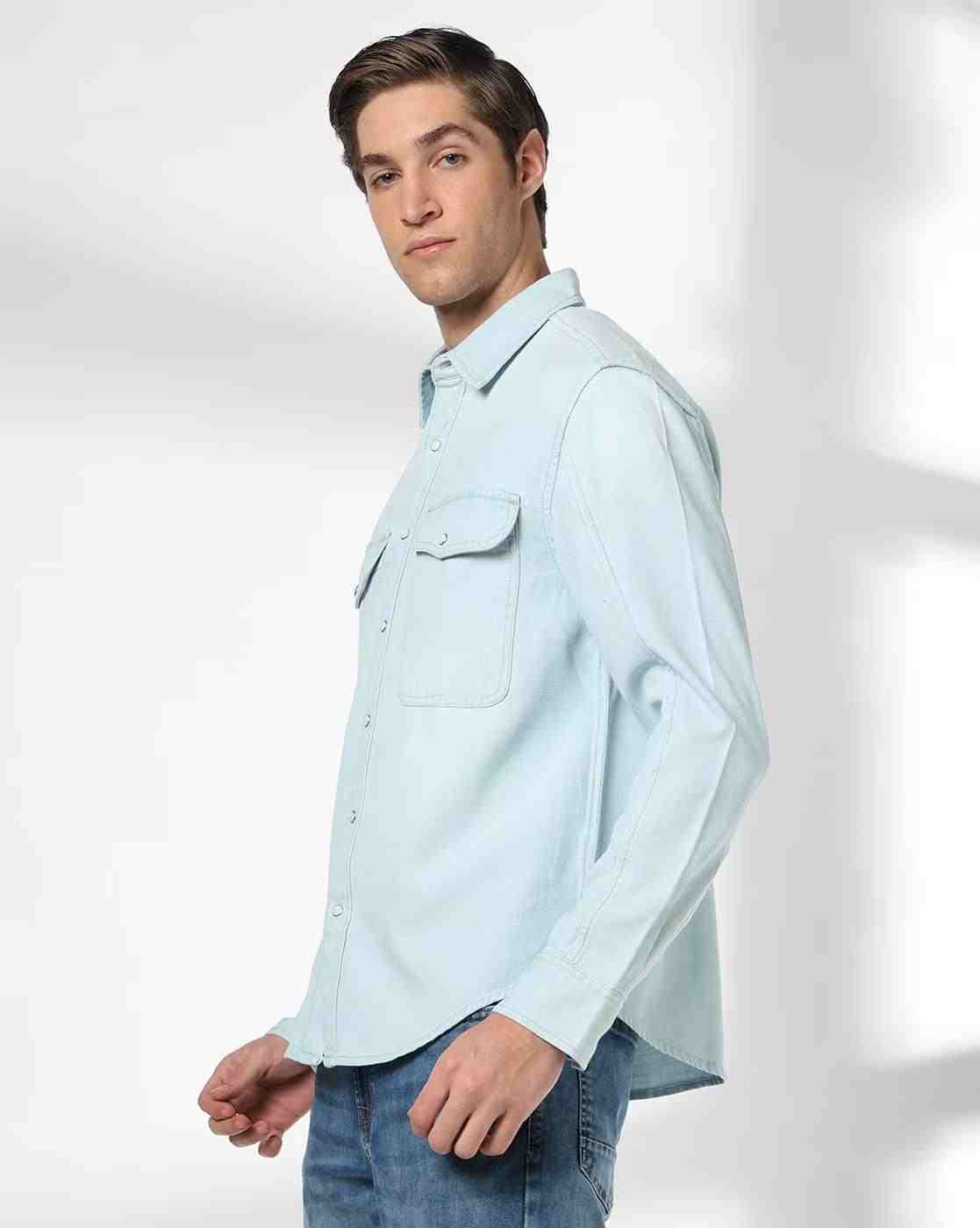 DNMX | Men Washed Regular Fit Denim Shirt|1