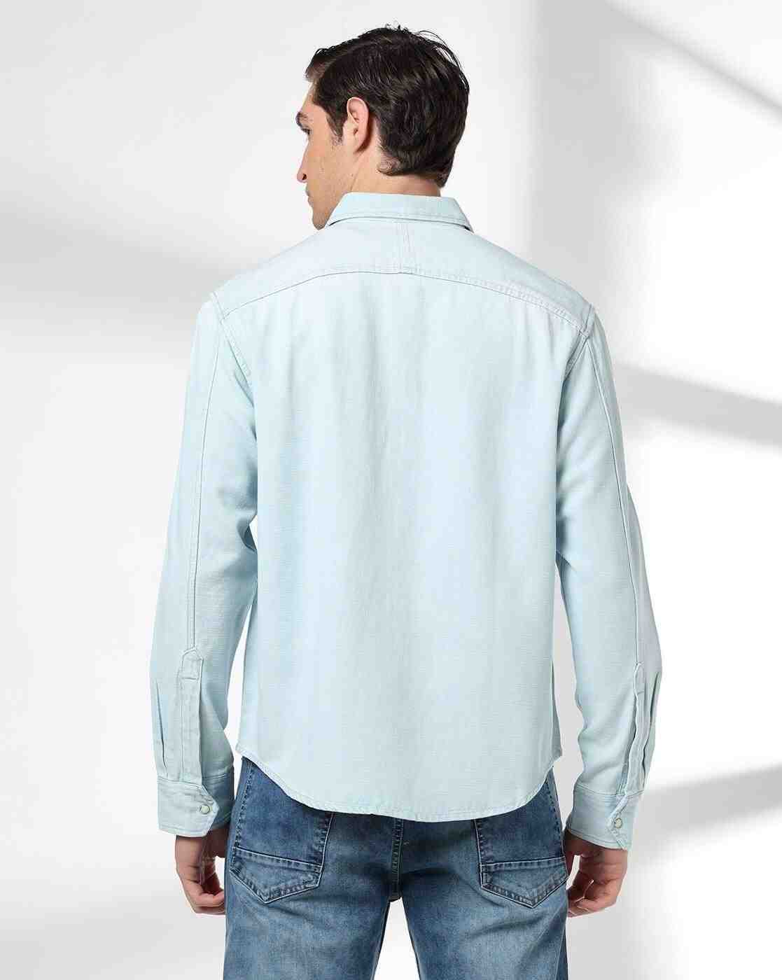 DNMX | Men Washed Regular Fit Denim Shirt|2