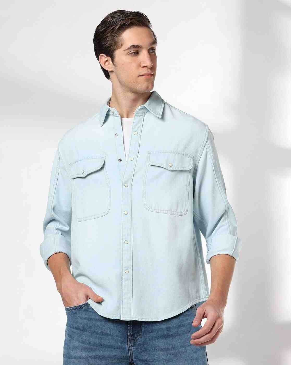 DNMX | Men Washed Regular Fit Denim Shirt|4
