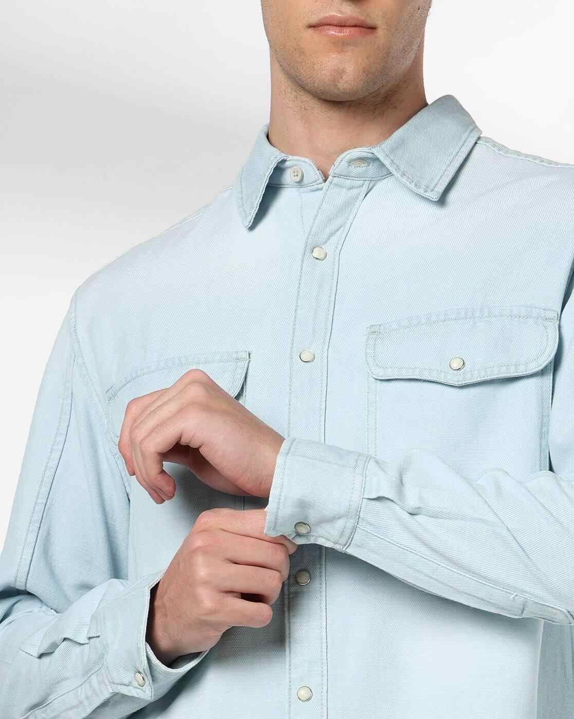 DNMX | Men Washed Regular Fit Denim Shirt|5