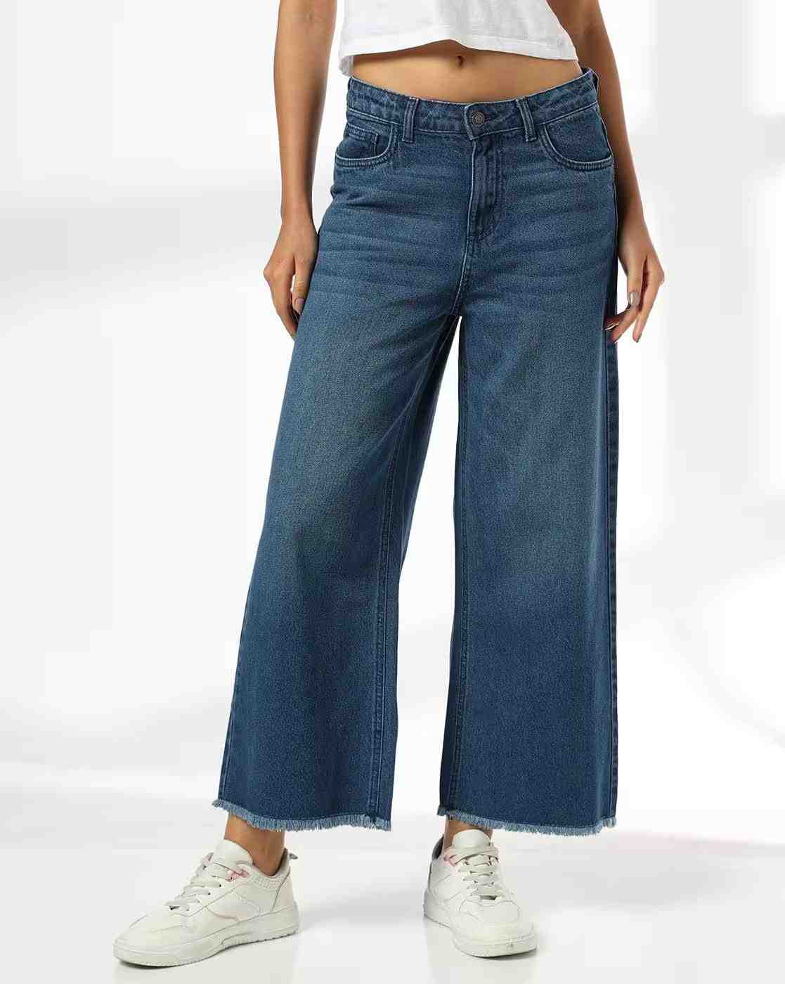 DNMX | Women Mid-Rise Wide Jeans|0