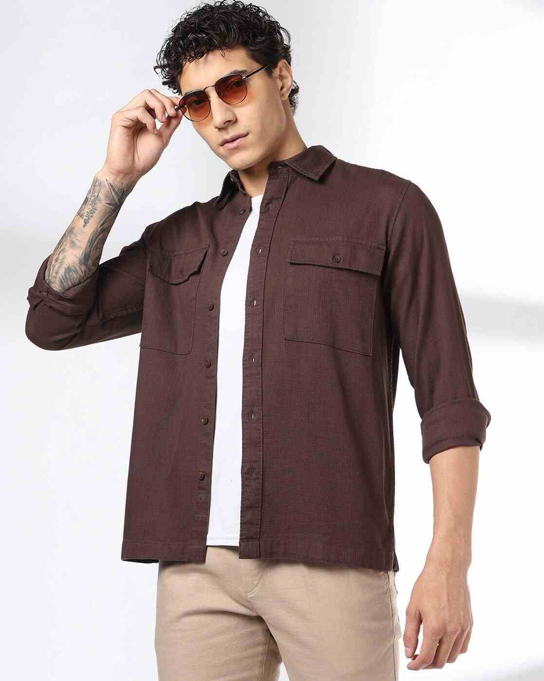 Men Regular Fit Shirt with Flap Pockets