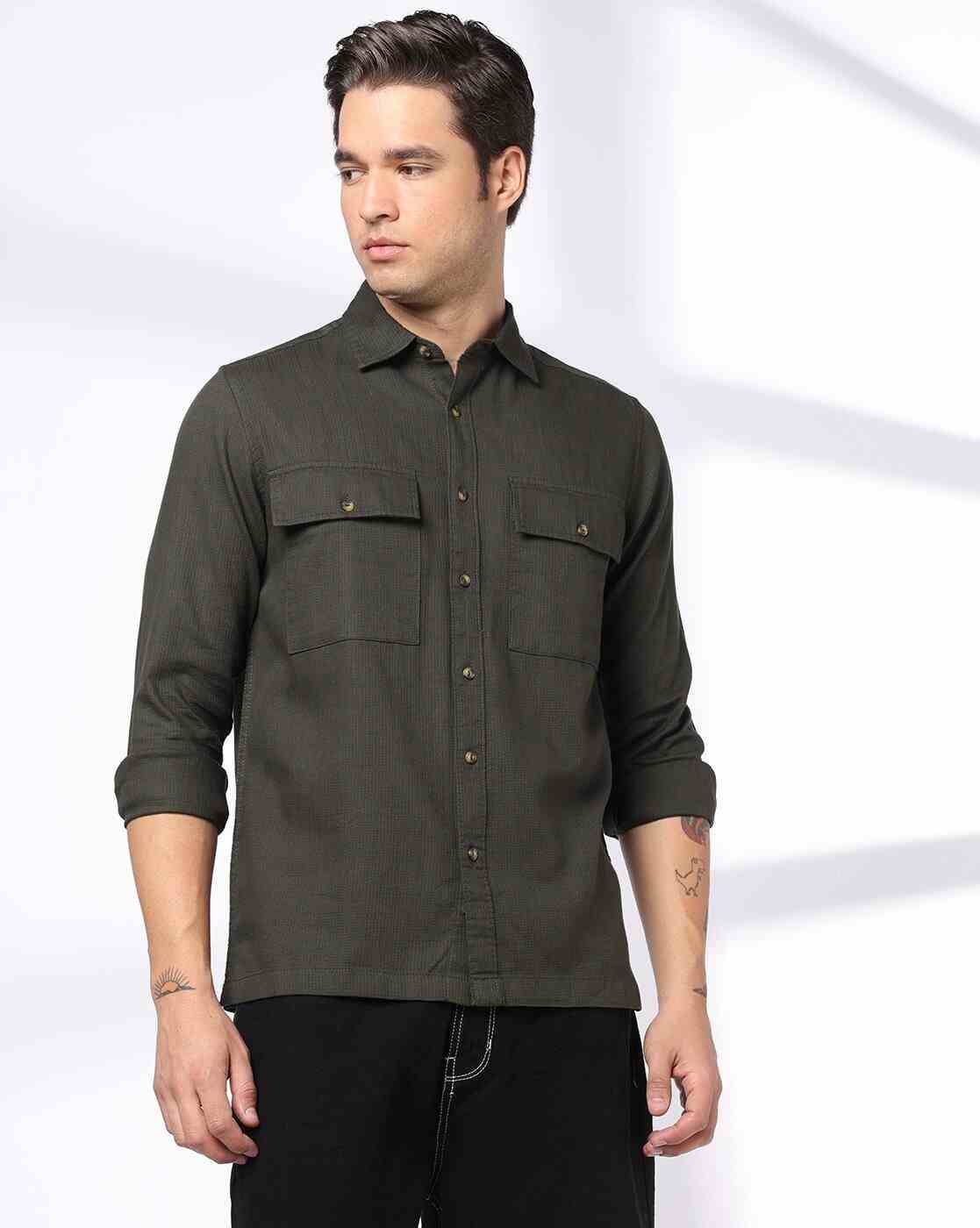 DNMX | Men Regular Fit Shirt with Flap Pockets|4
