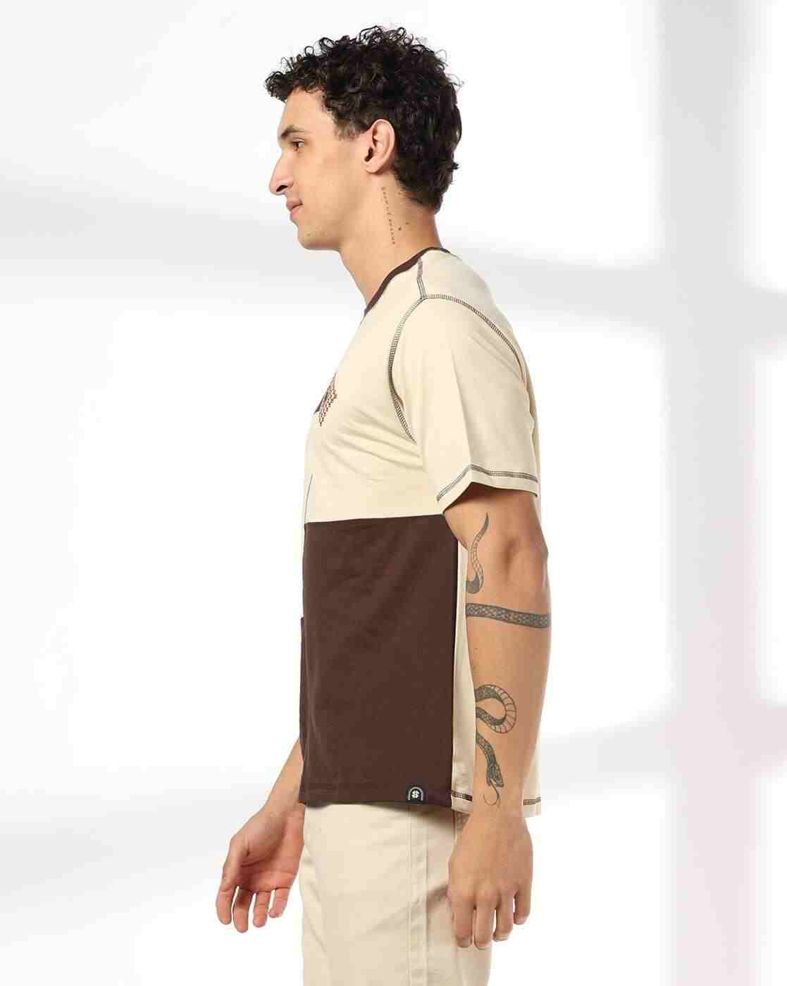 DNMX | Men Colourblock Relaxed Fit Crew-Neck T-Shirt|1