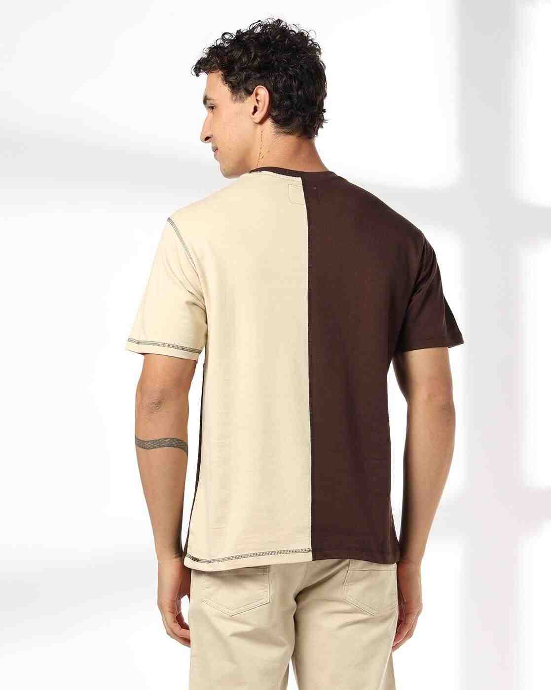 DNMX | Men Colourblock Relaxed Fit Crew-Neck T-Shirt|2