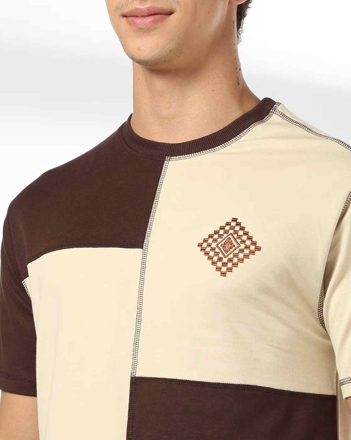 DNMX | Men Colourblock Relaxed Fit Crew-Neck T-Shirt|3