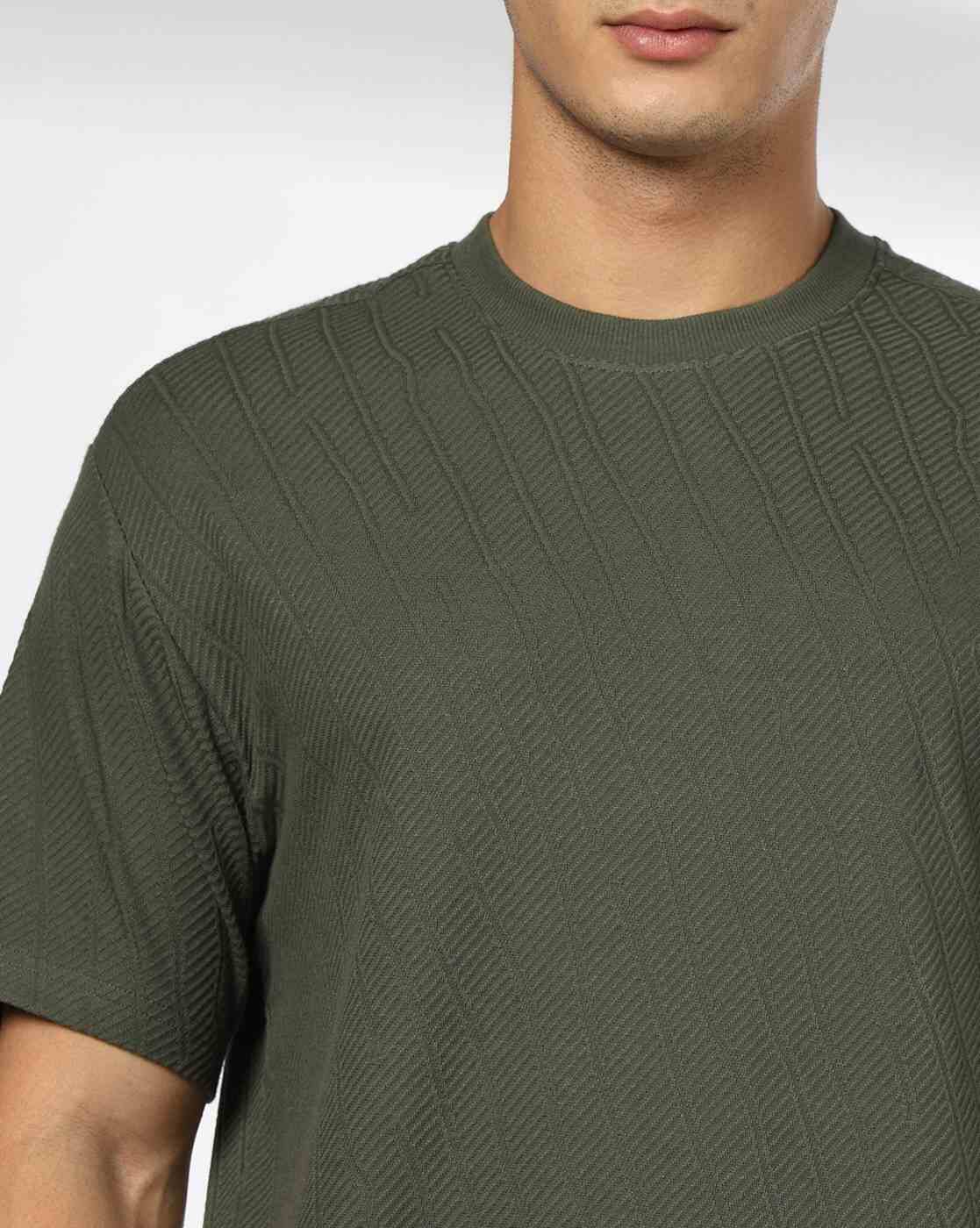 DNMX | Men Striped Relaxed Fit Crew-Neck T-Shirt|3