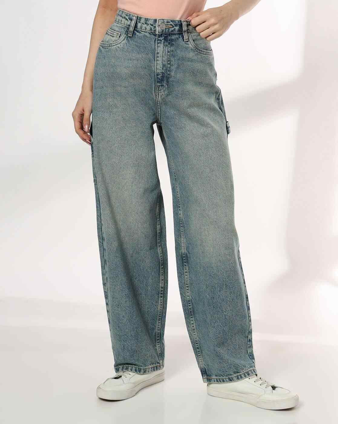 DNMX | Women Highly Washed High-Rise Baggy Fit Jeans|0