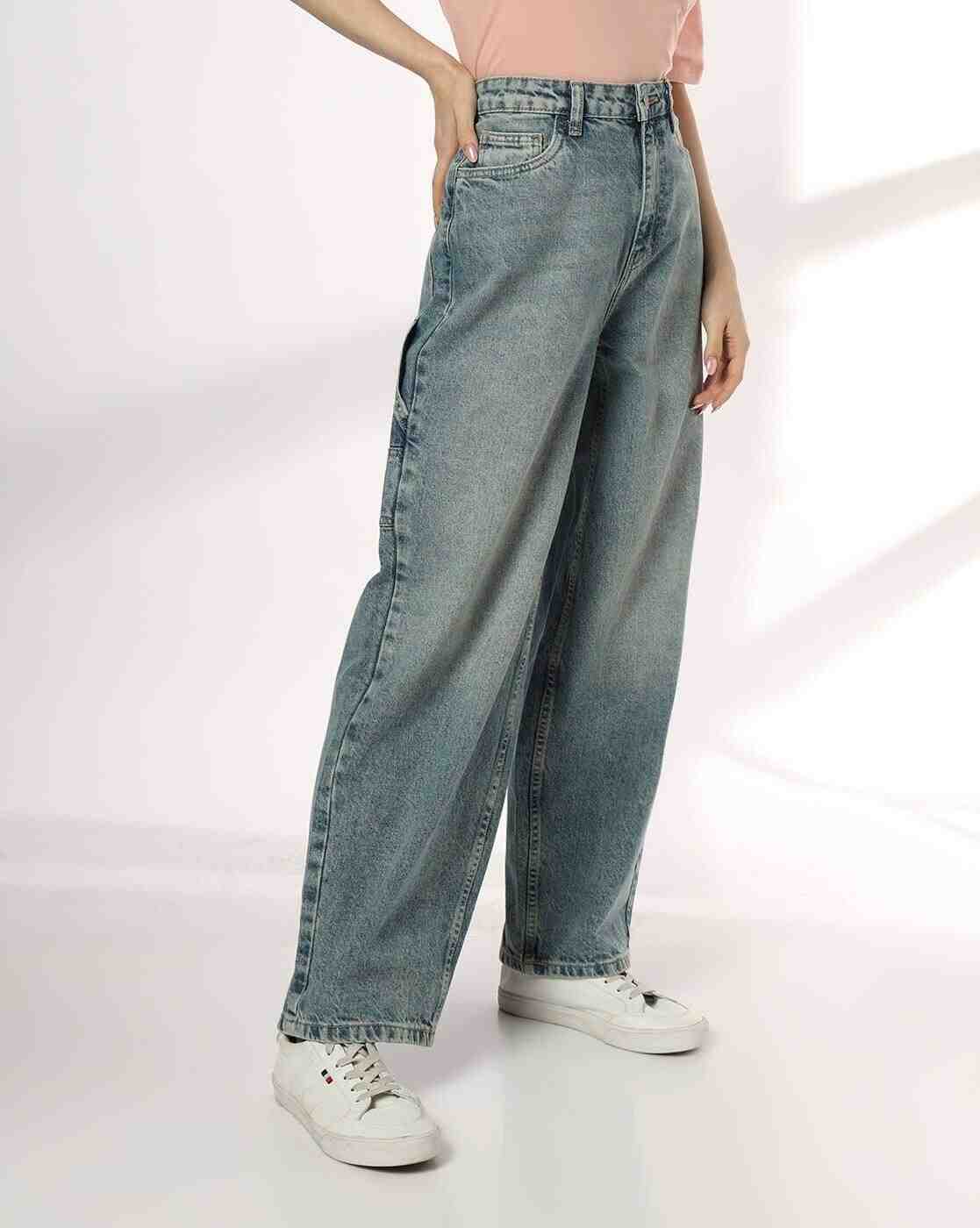 DNMX | Women Highly Washed High-Rise Baggy Fit Jeans|1