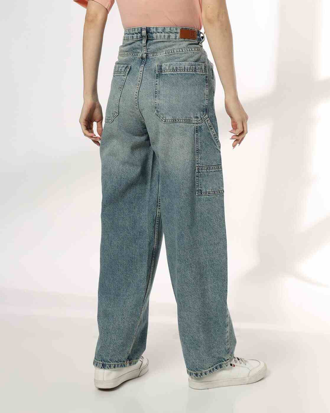DNMX | Women Highly Washed High-Rise Baggy Fit Jeans|2