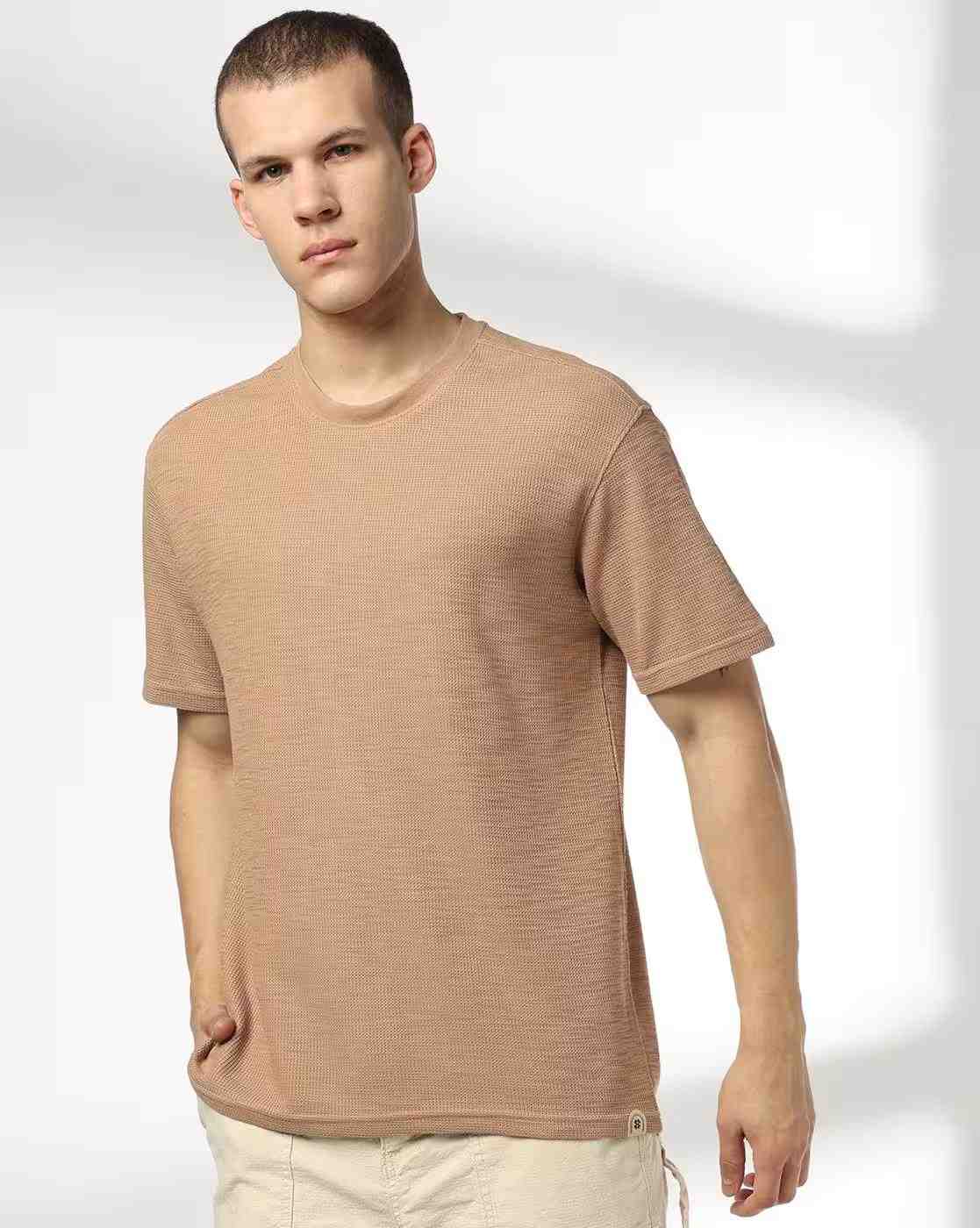 DNMX | Men Ribbed Relaxed Fit Crew-Neck T-Shirt|0