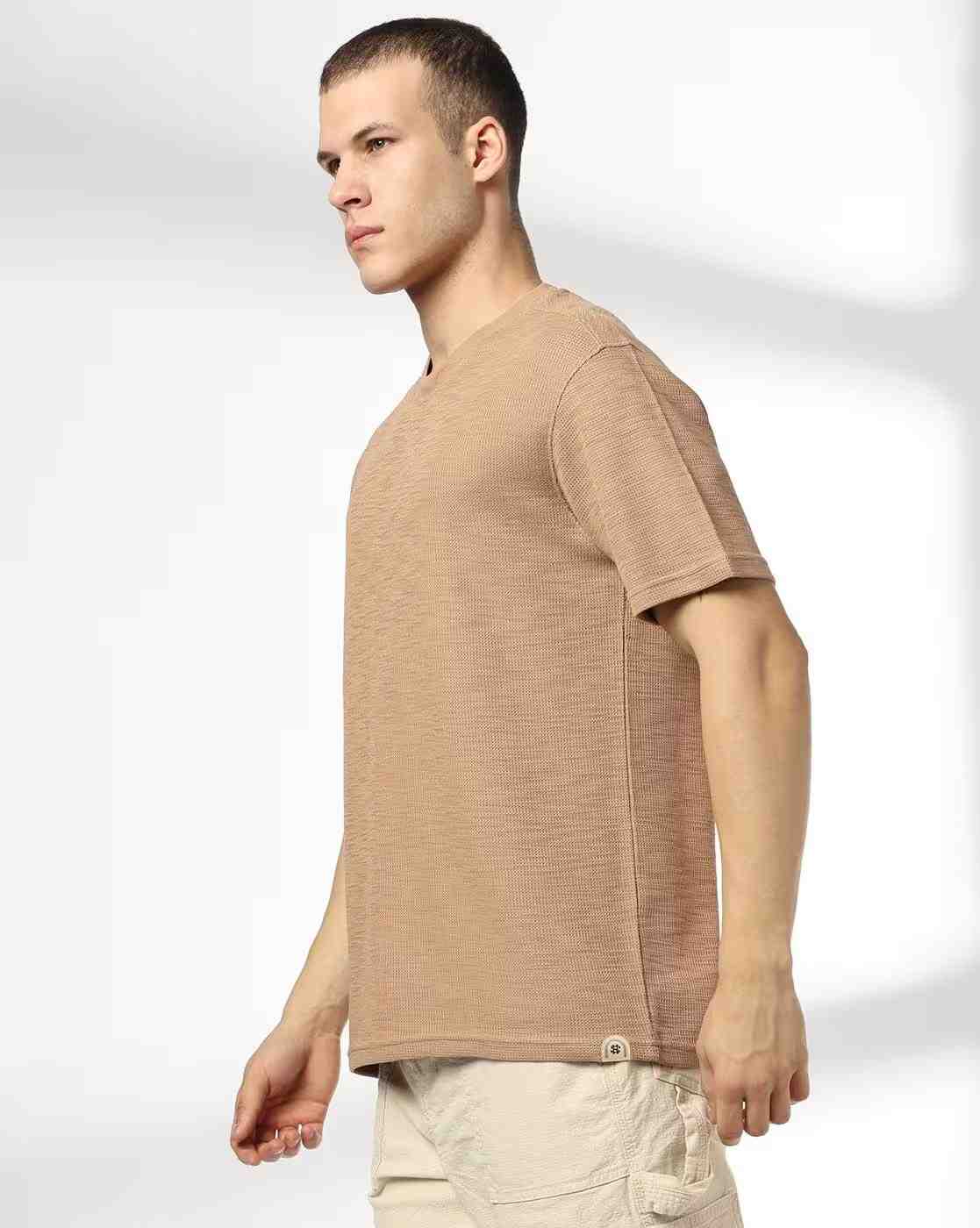 DNMX | Men Ribbed Relaxed Fit Crew-Neck T-Shirt|1