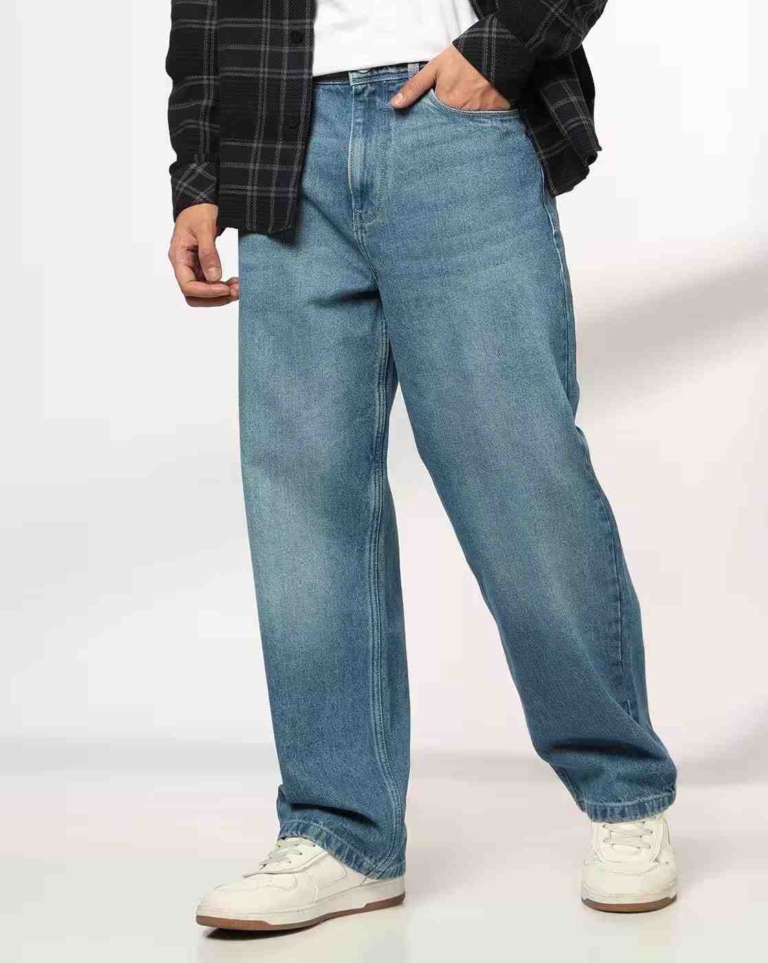 DNMX | Men Mid-Wash Baggy Fit Jeans|0