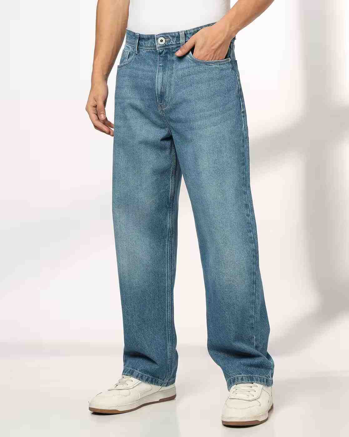 DNMX | Men Mid-Wash Baggy Fit Jeans|3