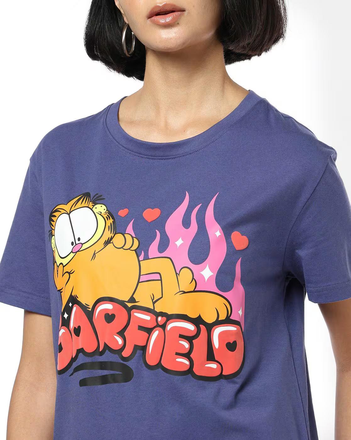 DNMX | Women Garfield Print Loose Fit Crew-Neck T-Shirt|3
