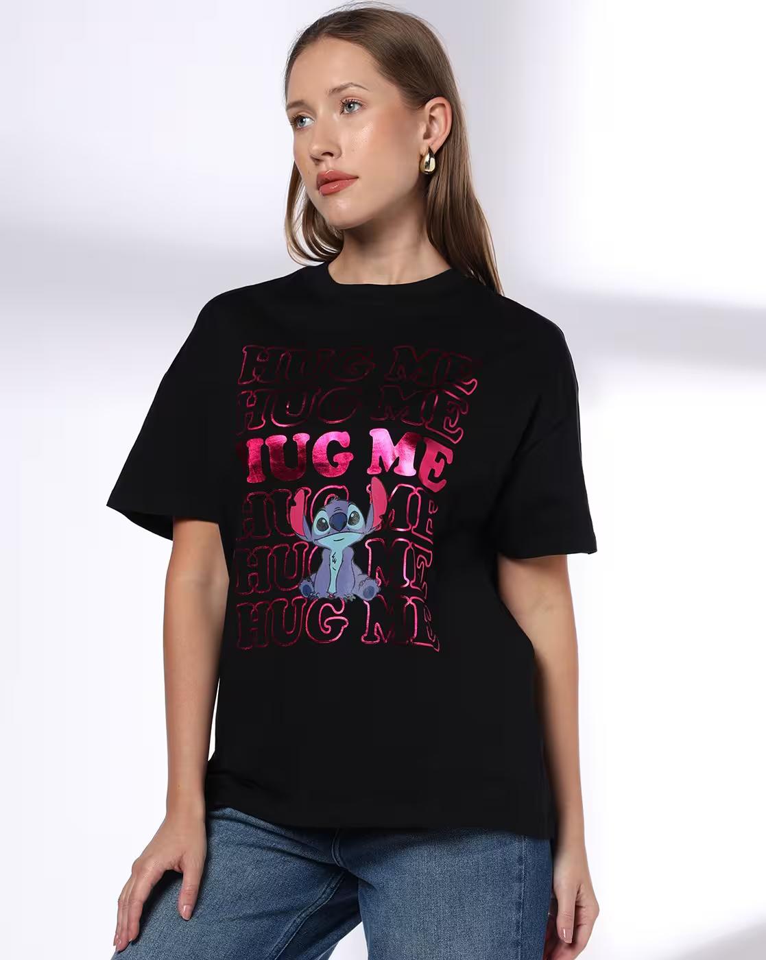DNMX | Women Graphic Print Loose Fit Crew-Neck T-Shirt|0