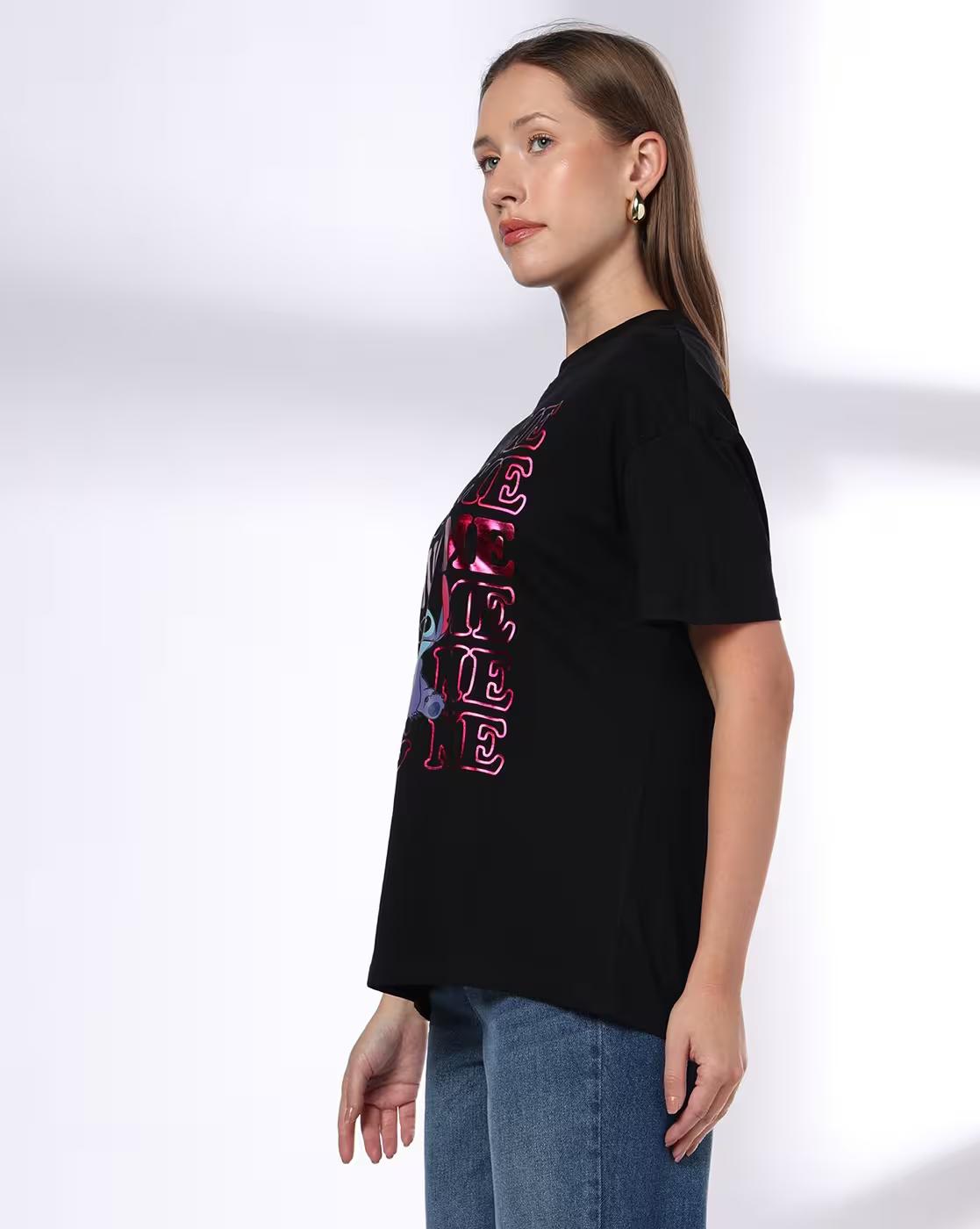 DNMX | Women Graphic Print Loose Fit Crew-Neck T-Shirt|1