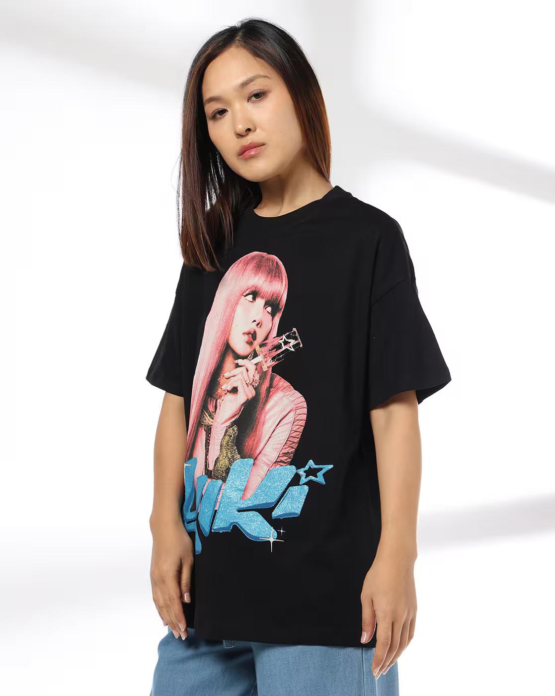 DNMX | Women Graphic Print Oversized Crew-Neck T-Shirt|1