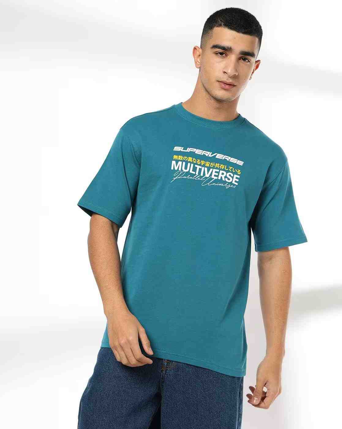 DNMX | Men Typographic Print Relaxed Fit Crew-Neck T-Shirt|0