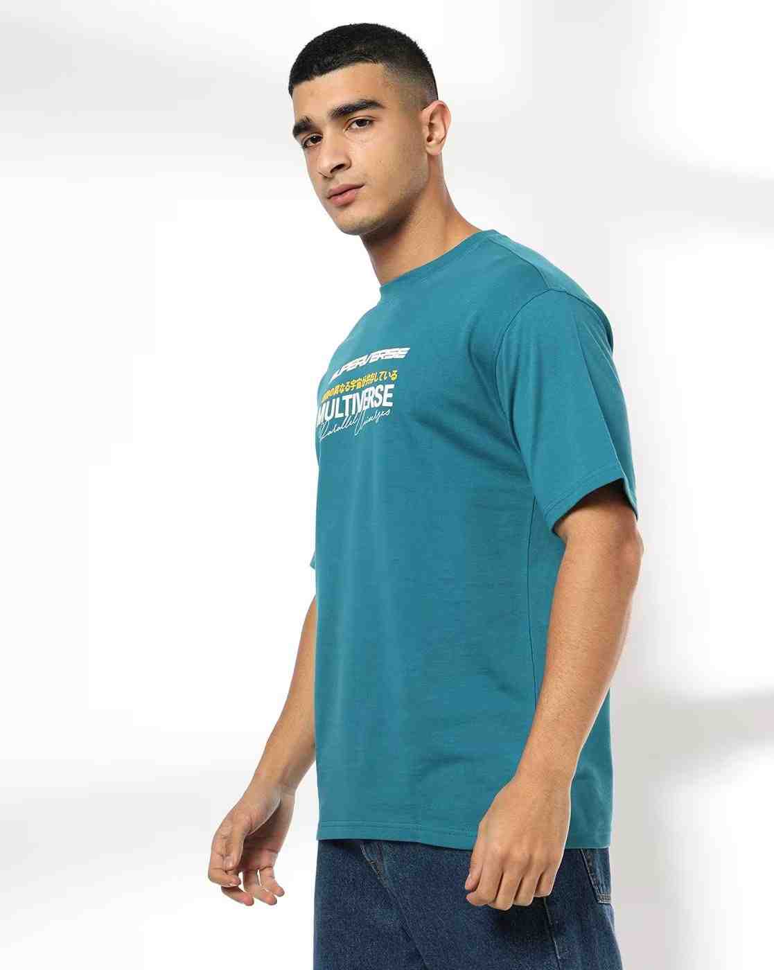 DNMX | Men Typographic Print Relaxed Fit Crew-Neck T-Shirt|1