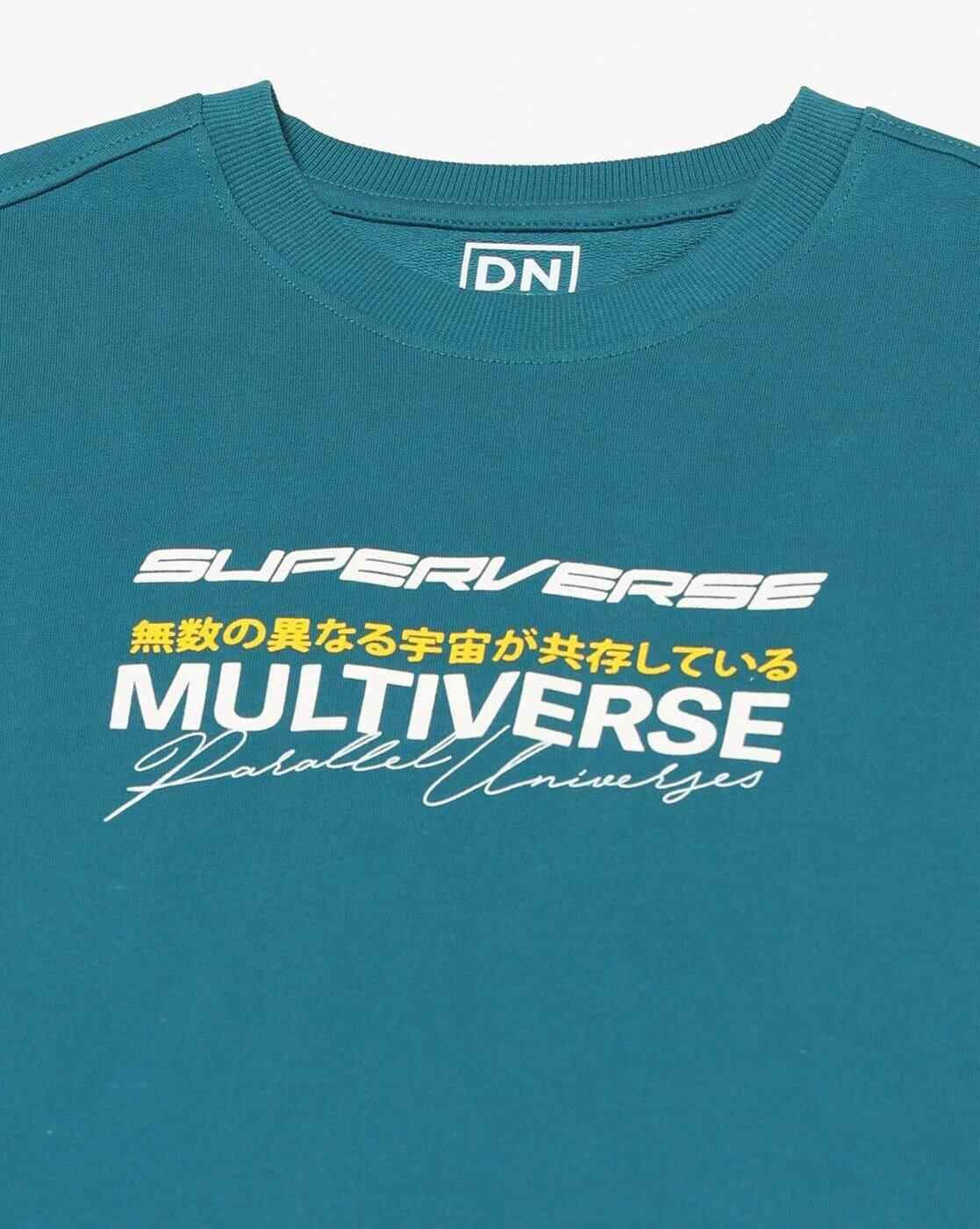 DNMX | Men Typographic Print Relaxed Fit Crew-Neck T-Shirt|4