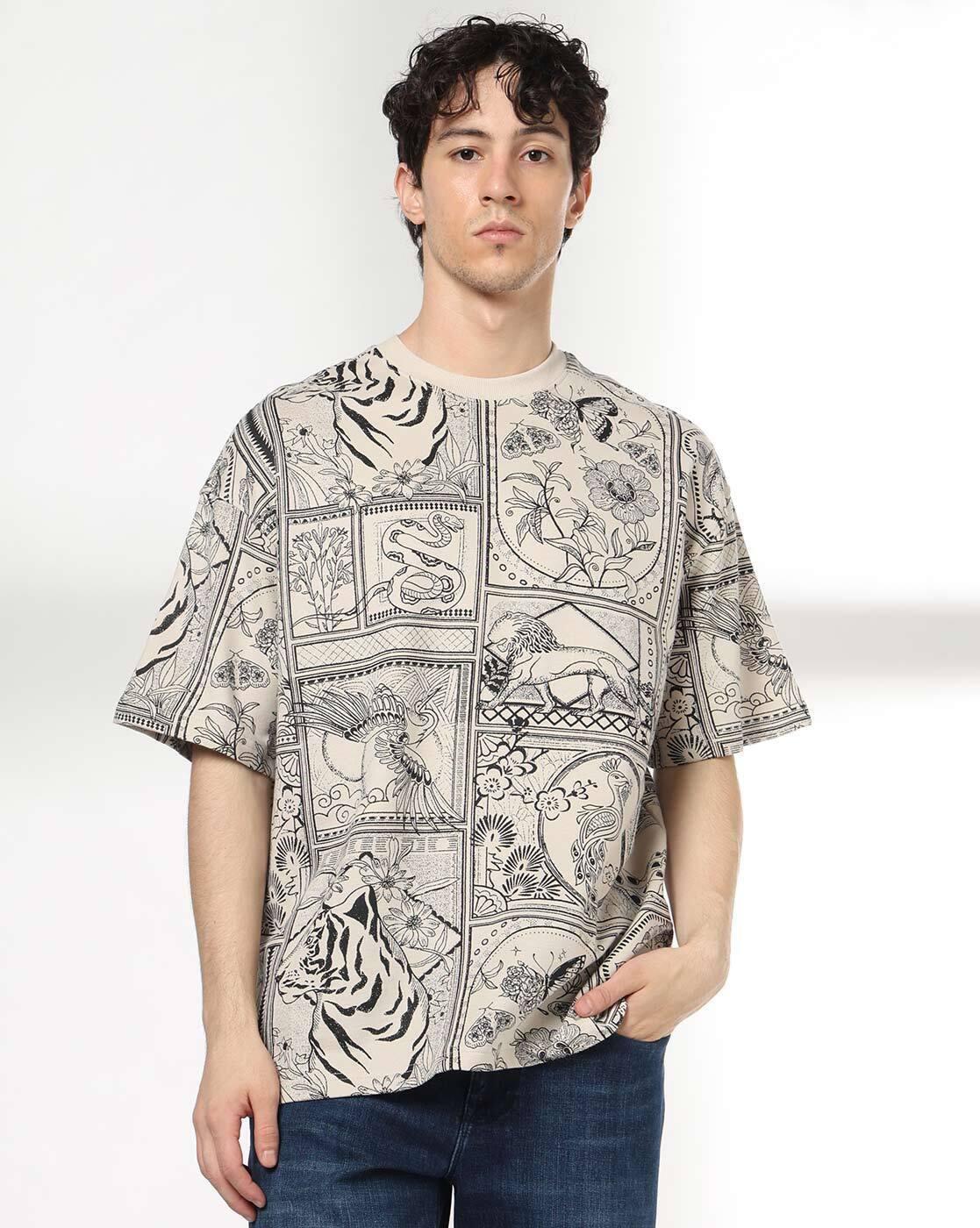 DNMX | Men All-Over Print Boxy Fit Crew-Neck T-Shirt|0