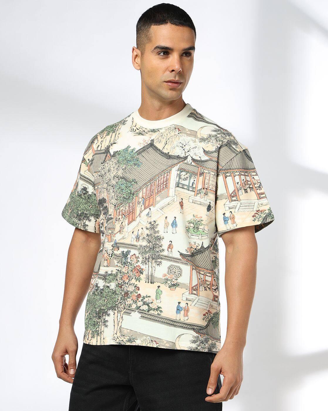 DNMX | Men Graphic Print Boxy Fit Crew-Neck T-Shirt|0