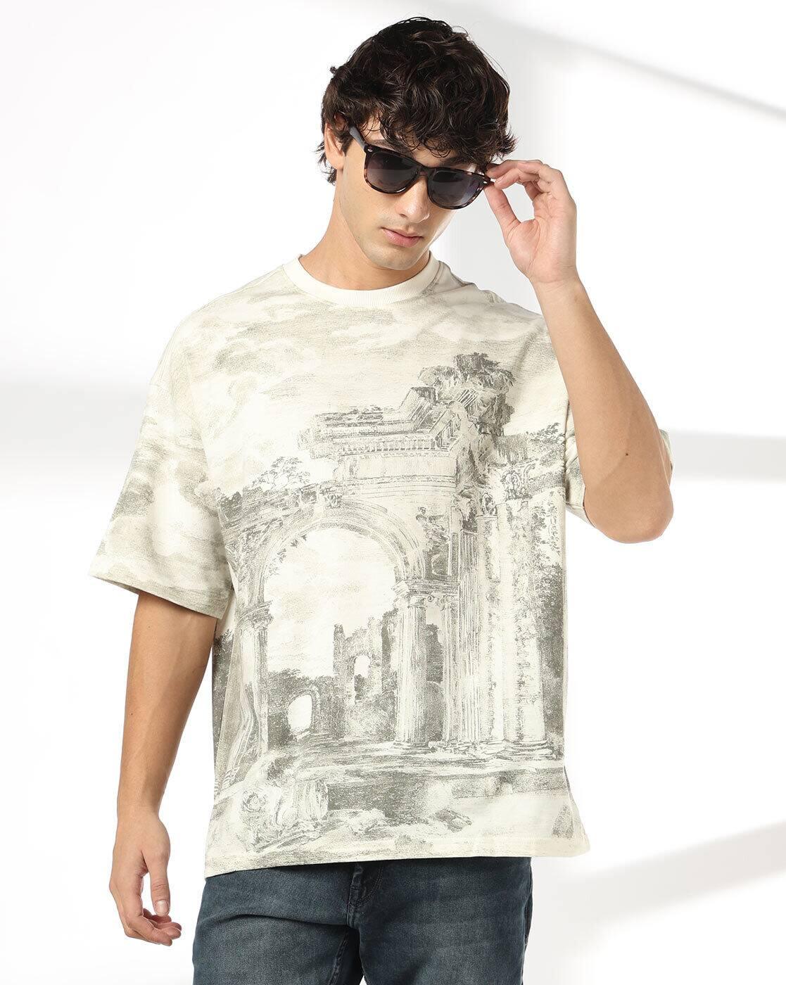 DNMX | Men All-Over Print Boxy Fit Crew-Neck T-Shirt|0