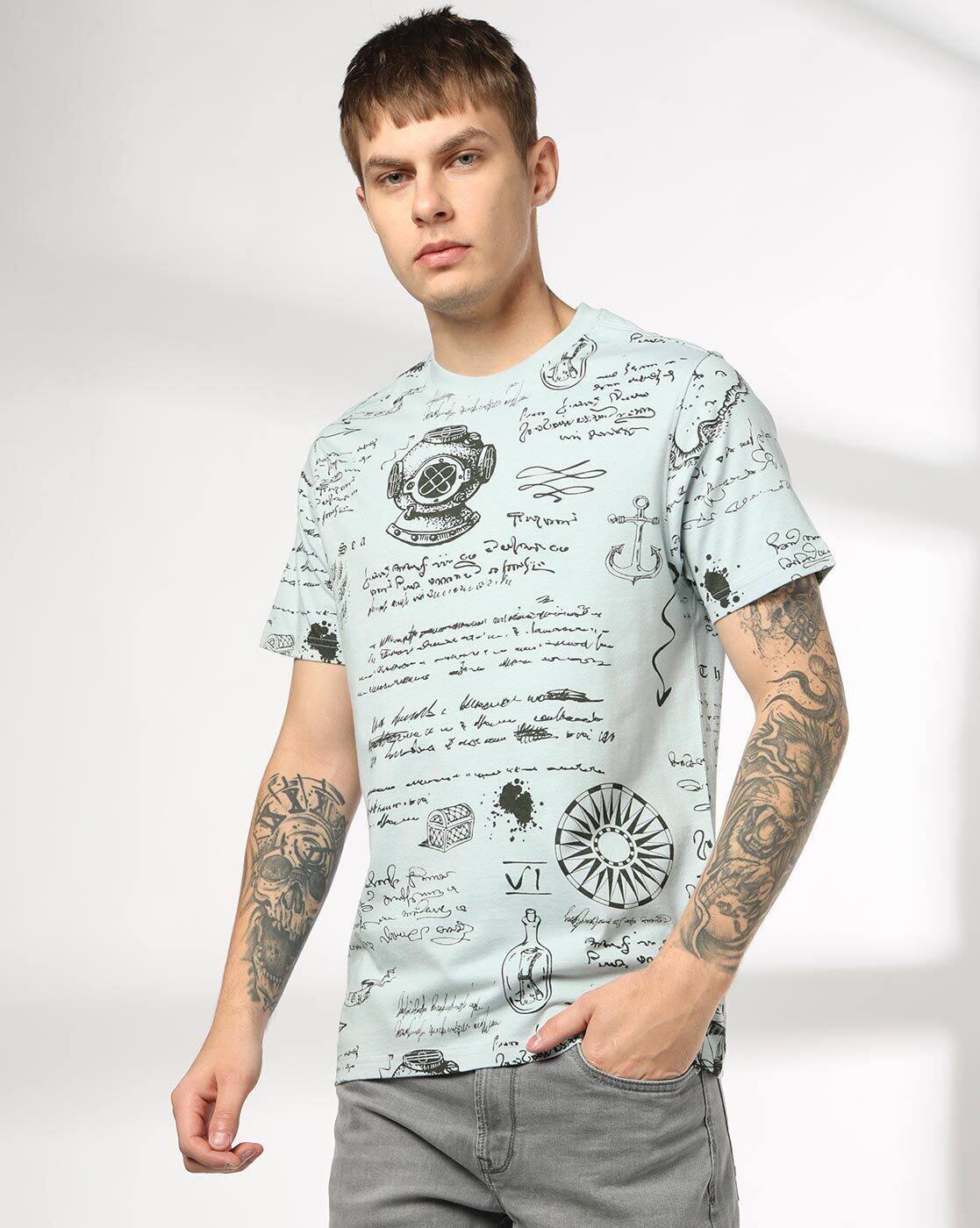 DNMX | Men All-Over Print Regular Fit Crew-Neck T-Shirt|0