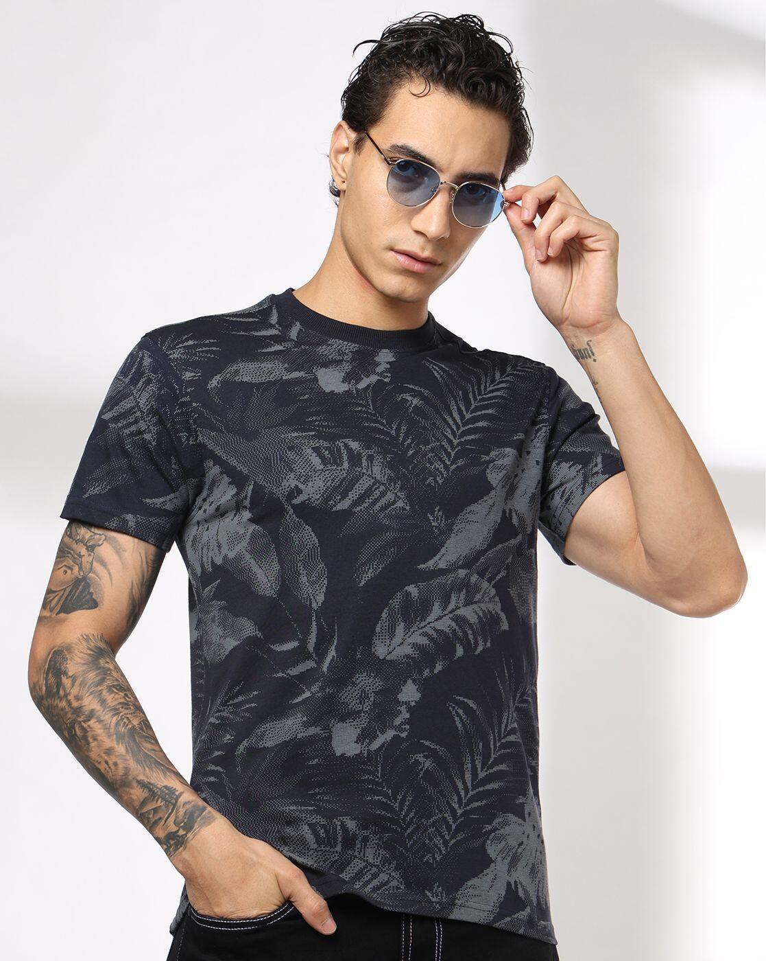 DNMX | Men Leaf Print Regular Fit T-Shirt|0