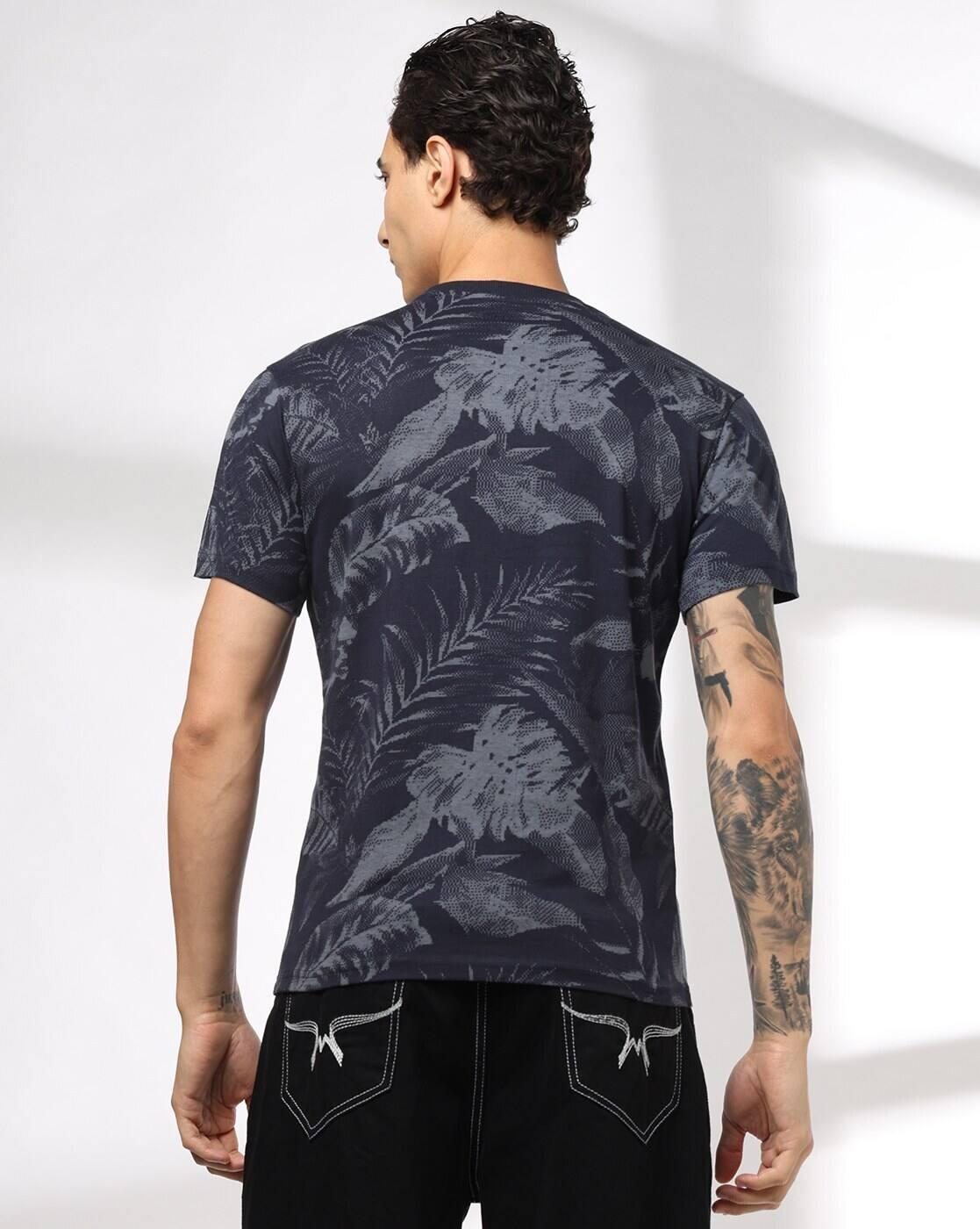 DNMX | Men Leaf Print Regular Fit T-Shirt|2