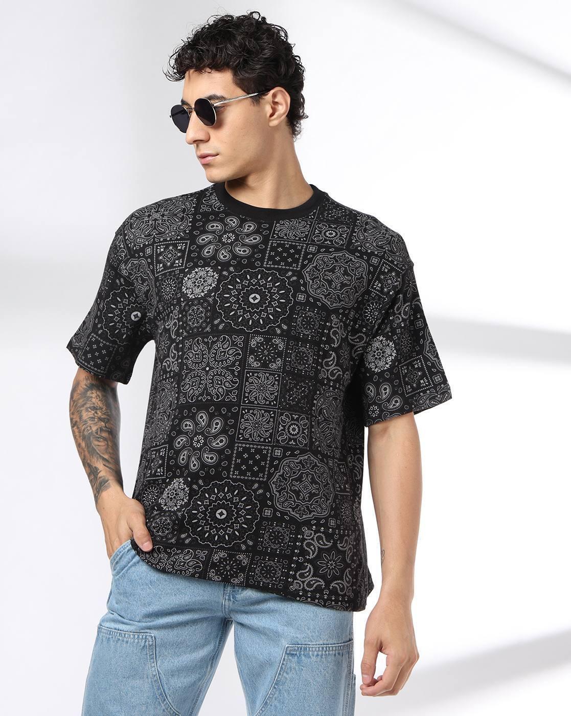 DNMX | Men Paisley Print Boxy Fit T-Shirt|0