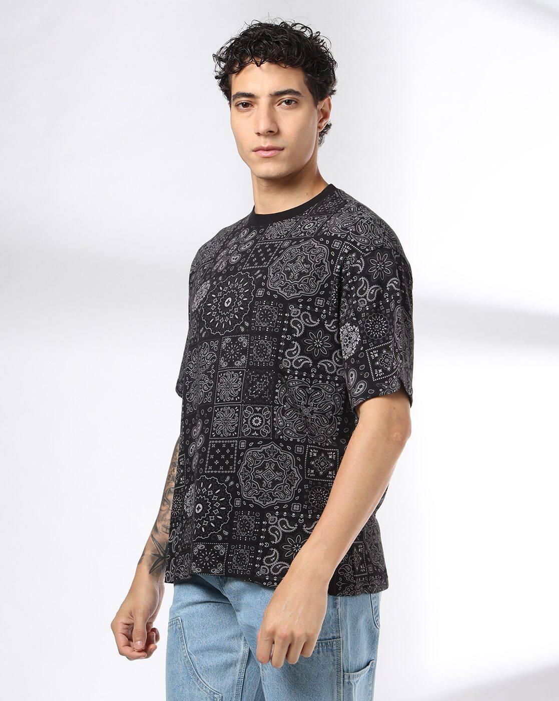 DNMX | Men Paisley Print Boxy Fit T-Shirt|1