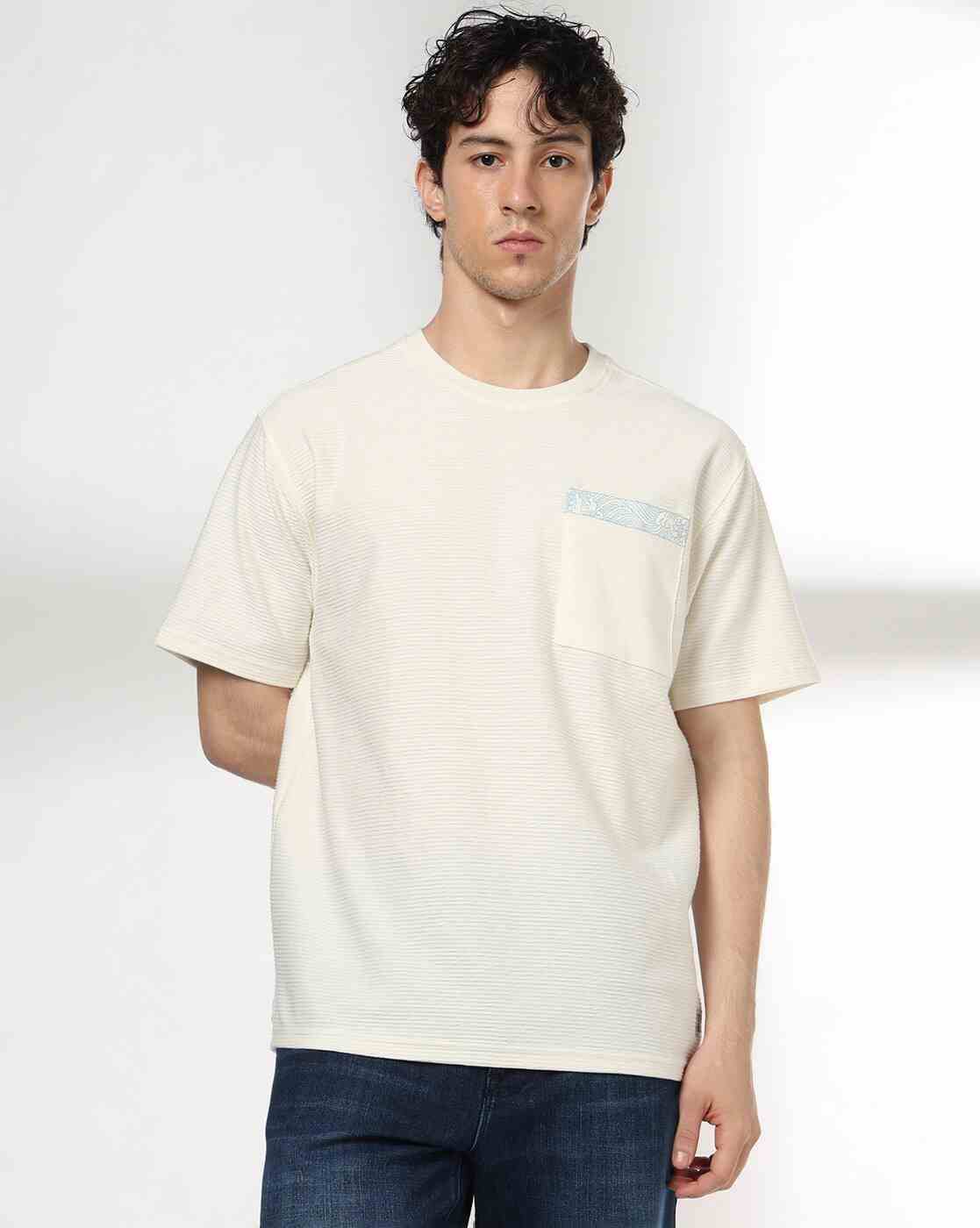 Men Ribbed Relaxed Fit Crew-Neck T-Shirt
