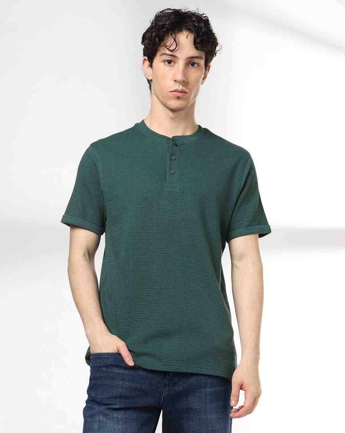 DNMX | Men Regular Fit Henley-Neck T-Shirt|0